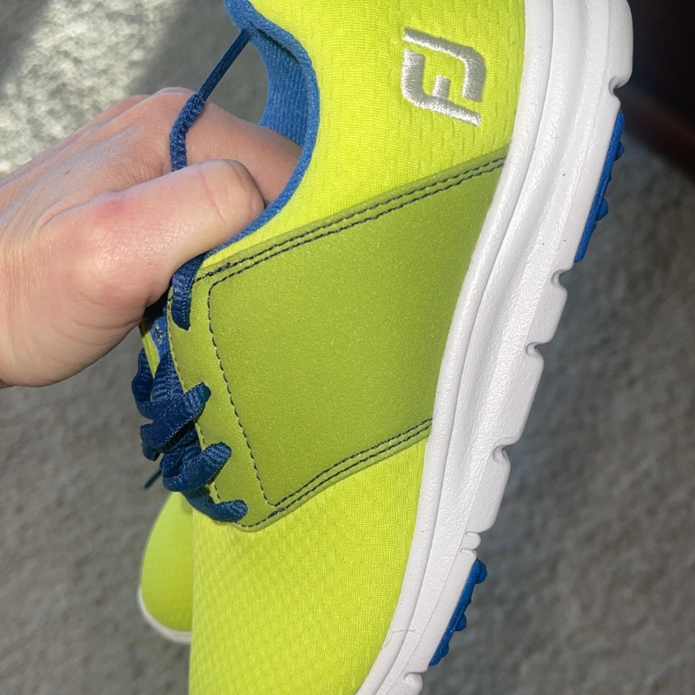 Never worn Lime green and blue Footjoy golf shoes size 4